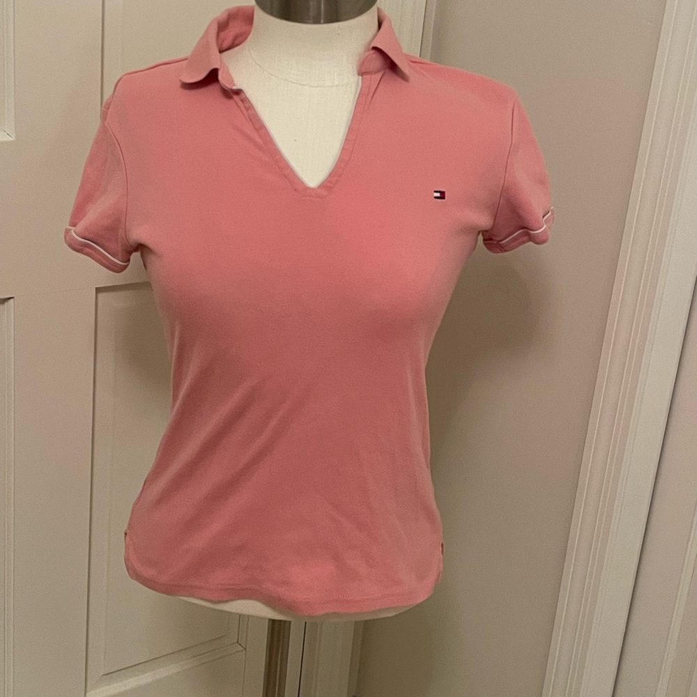 Tommy Hilfiger, size small, light pink polo shirt
